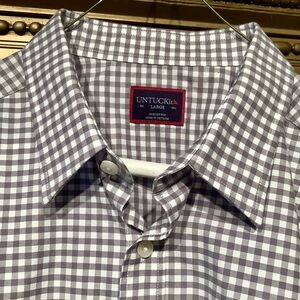 UNTUCKit Cotton Gray Plaid Dress Shirt Sz Large EUC